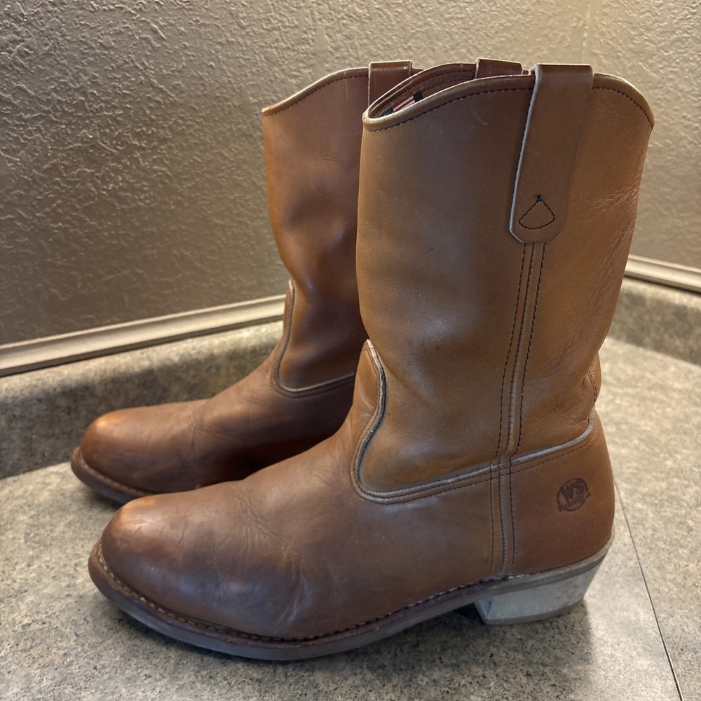 Work n Sport Vibram Pull On Western Work Boots Brown Leather USA Made Mens 12 D‎